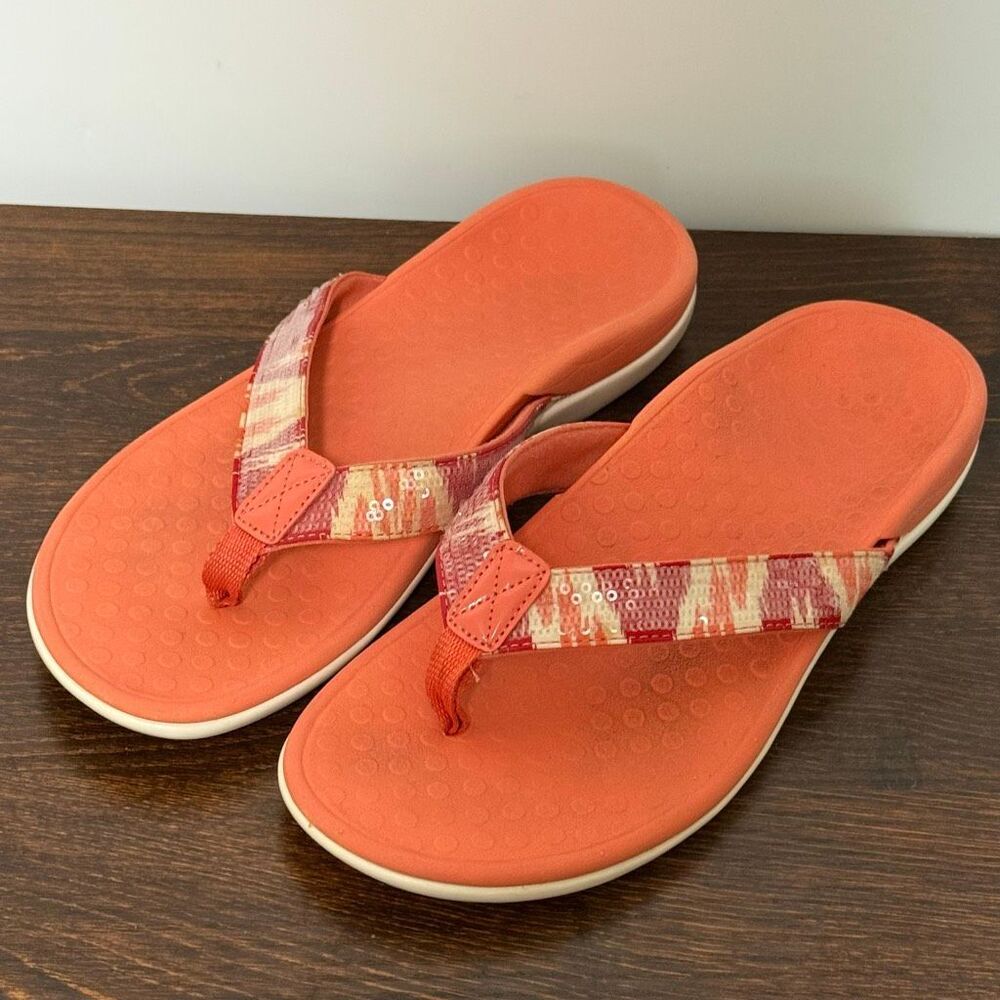 Cloud Steppers by Clark Womens flip flop sandal size 8 orange sequin